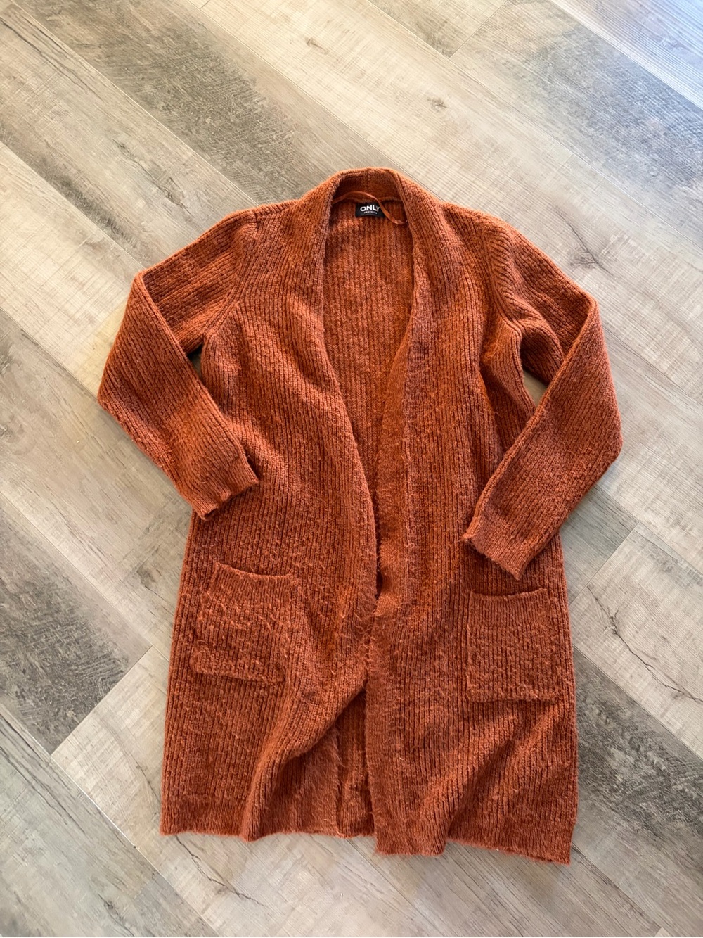 ONLY Open-Front Cozy Cardigan Sweater - Burnt Orange
